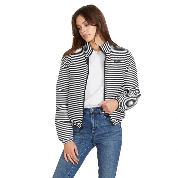 Volcom Puffs N Stuff Reversible Zip Up Striped Puffer Jacket Coat Black - Picture 4 of 14